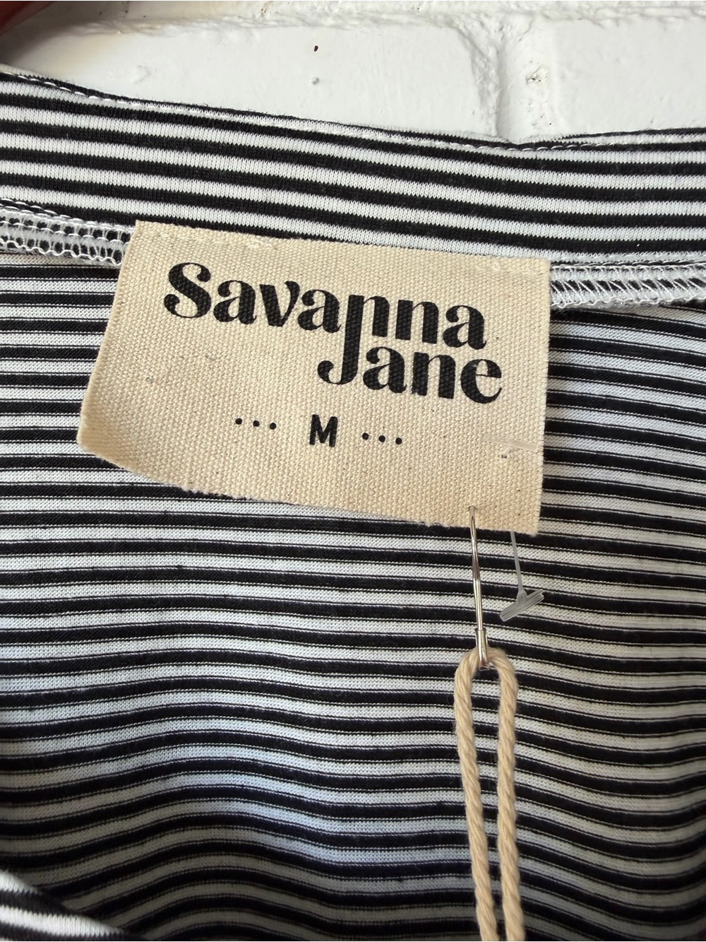 Savanna Jane Black & White Striped Floral Embroidered Flutter Sleeve Top - Picture 4 of 5